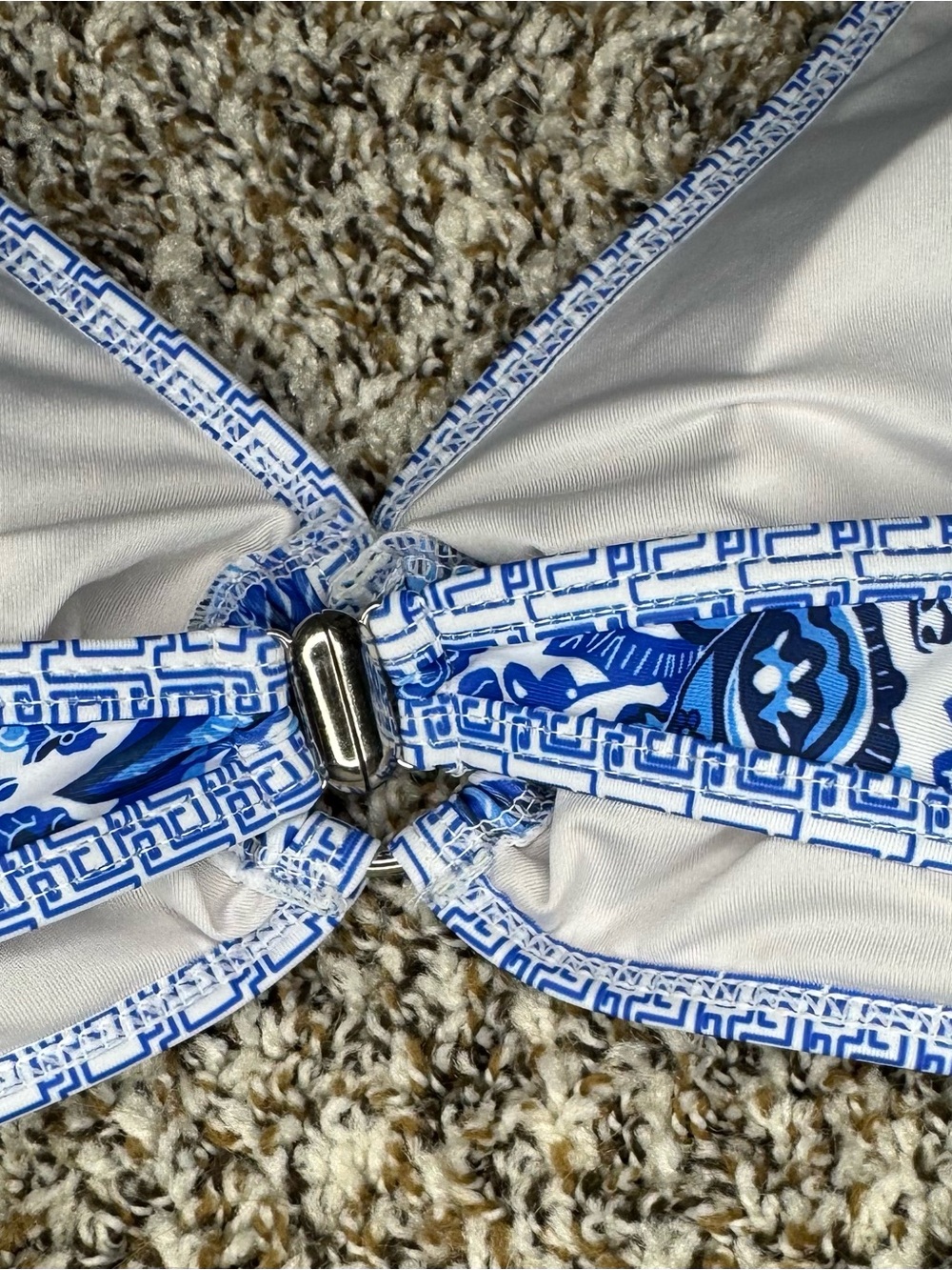 Blue White Floral Bikini Set Womens Large Cutout High Cut Swimsuit Two Piece - Picture 8 of 11